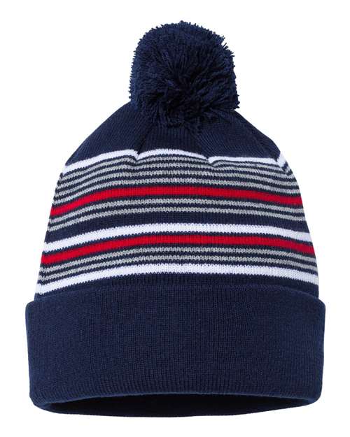 12" Striped Pom-Pom Cuffed Beanie