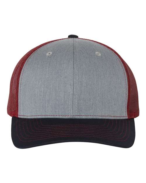 Snapback Trucker Cap - Heather Grey/ Cardinal/ Navy